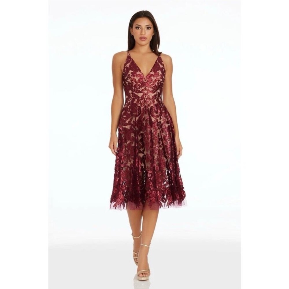 Dress the Population Blair Embellished Cocktail Dress Lace XS Modest Neckline - Picture 2 of 11